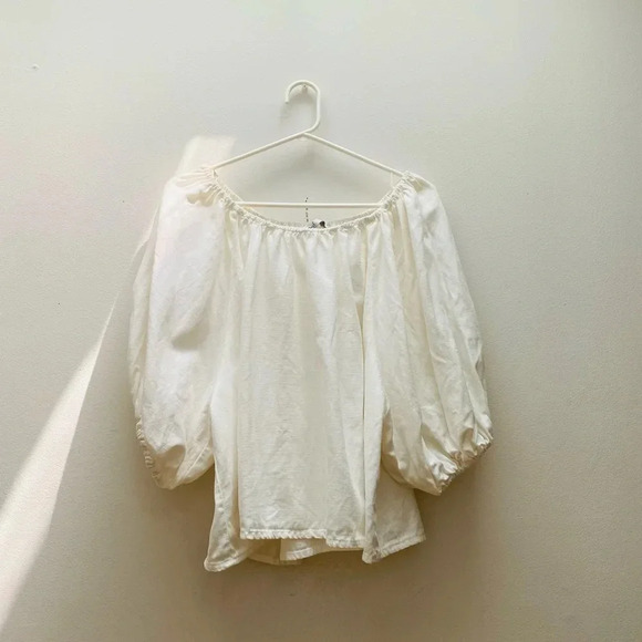 ZARA - TRF Cotton Linen  Blend Balloon Sleeve Top - Picture 7 of 7